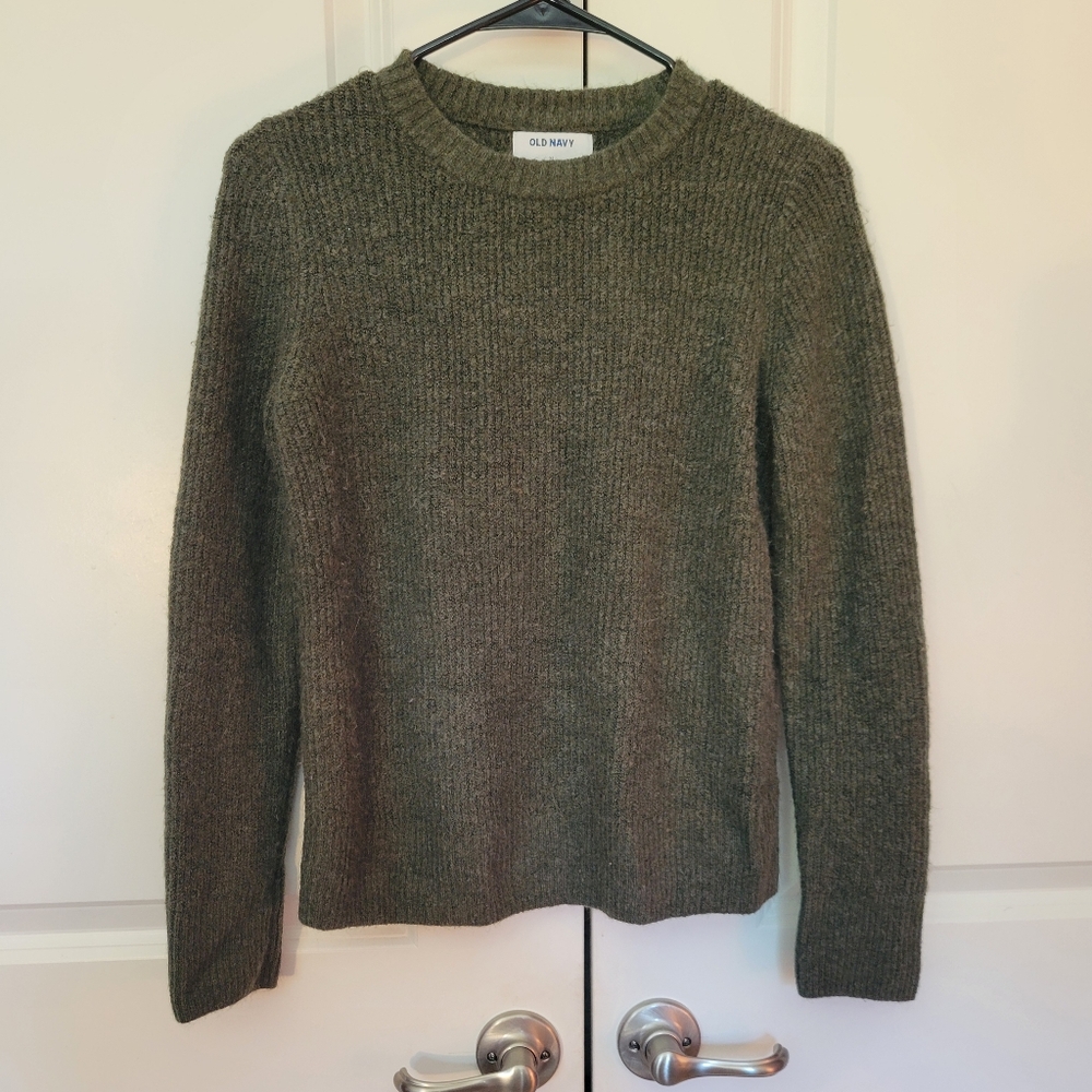 Olive Green Old Navy Stretch Fuzzy Crew Neck Sweater